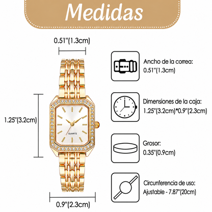 Reloj Dorado Elegante para Mujer con Cristales